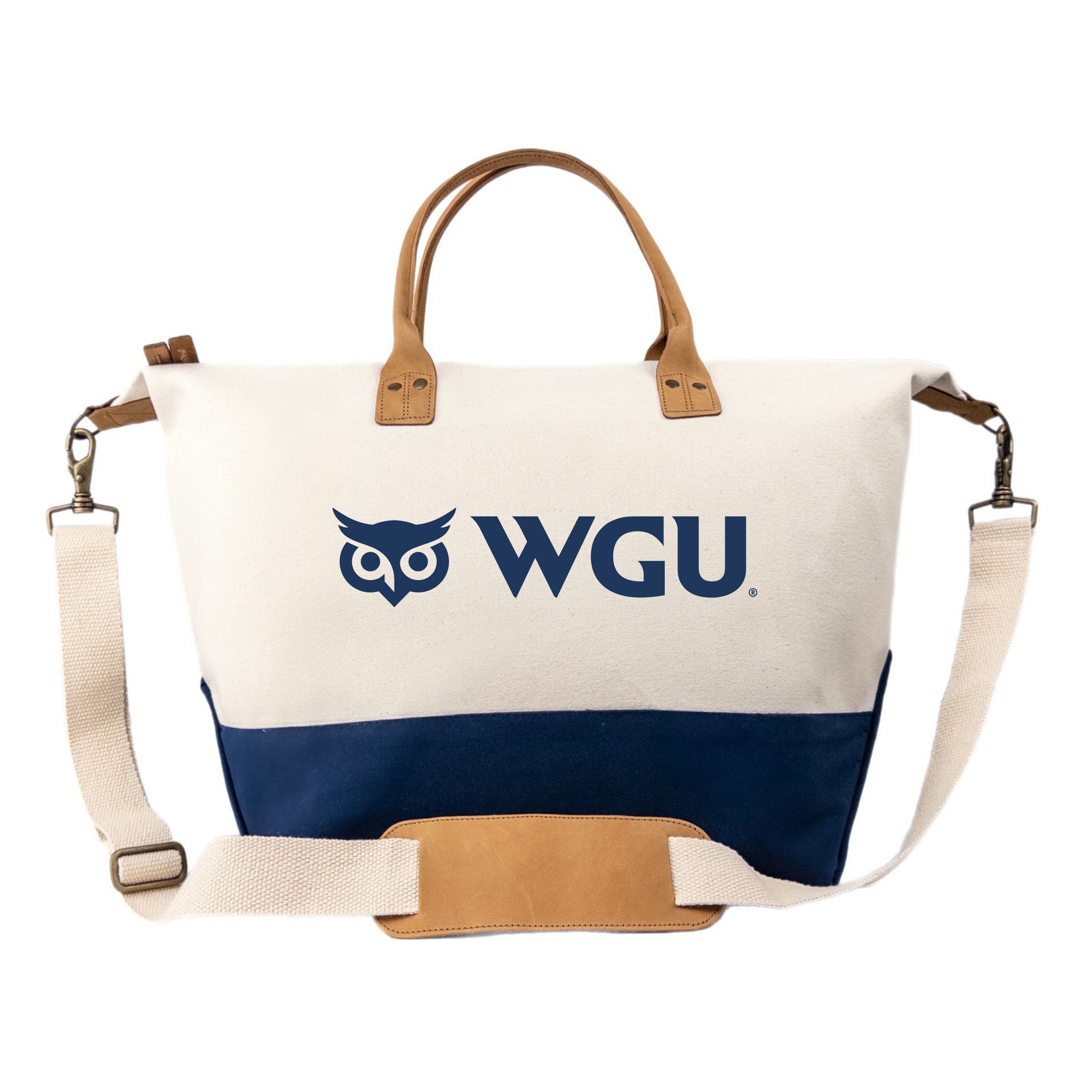 Weekender Duffel Bag Eco Friendly Canvas Navy Blue Trim – WGU