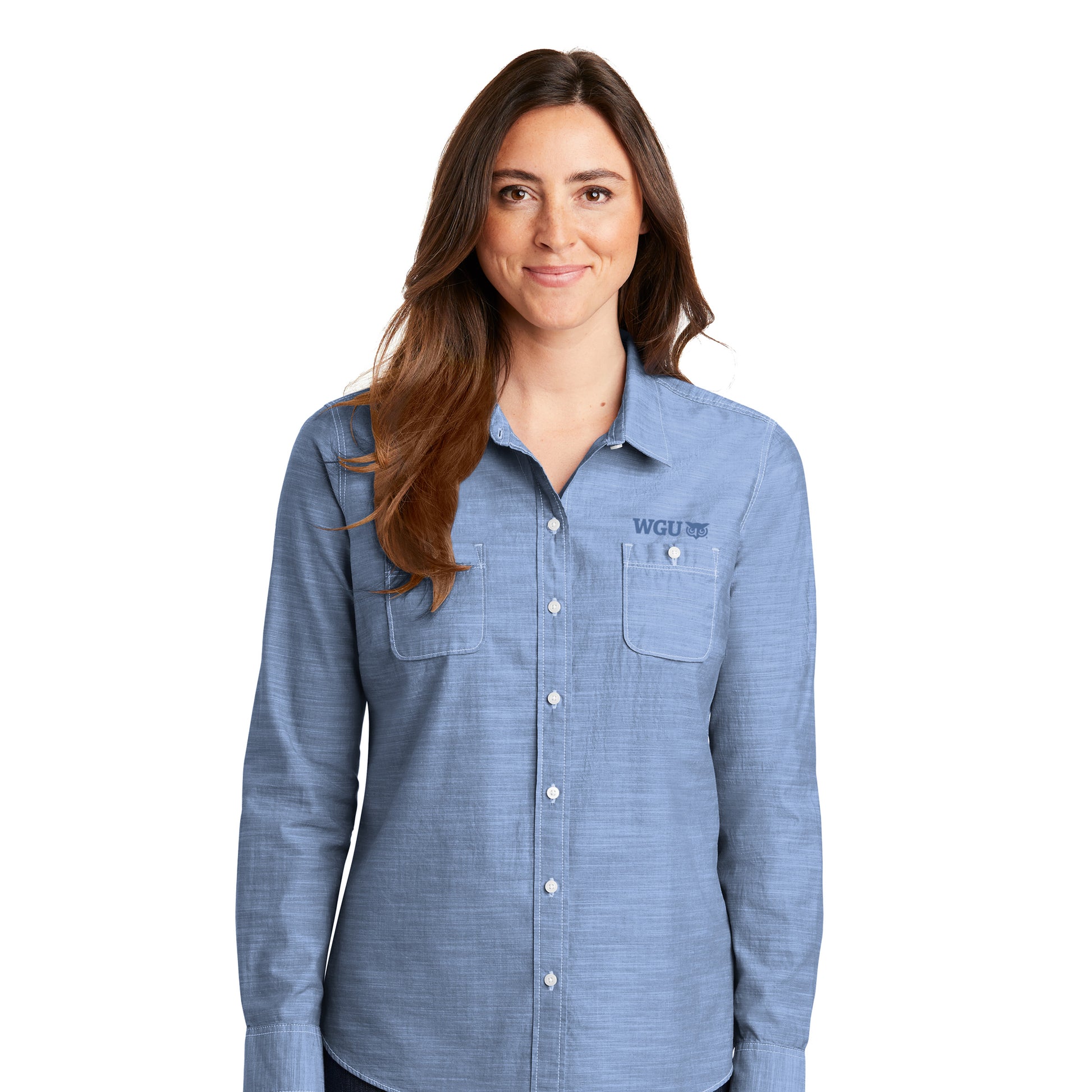 Women's Embroidered WGU Slub Chambray shirt - Main Image